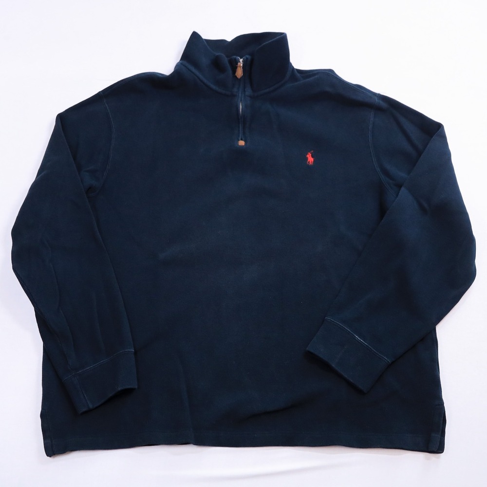 Polo Ralph Lauren Quarter Zip Pullover Mens XL Navy Blue Cotton Ribbed Sweater